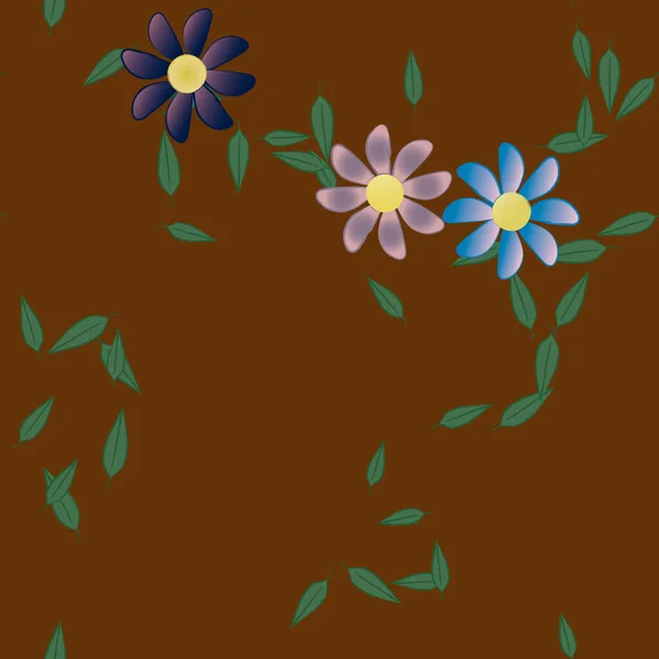 Flores Coloridas Simples Hojas Verdes Para Papel Pintado Ilustración Del — Archivo Imágenes Vectoriales