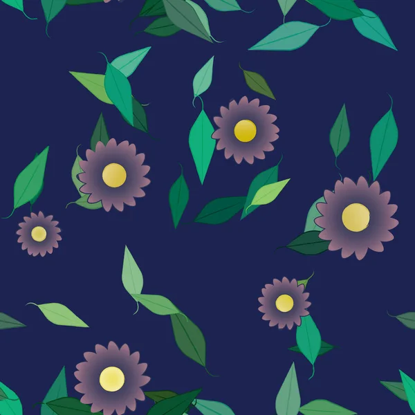 Flores Coloridas Simples Hojas Verdes Para Papel Pintado Ilustración Del — Vector de stock