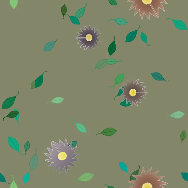 Fleurs Simples Avec Des Feuilles Vertes Composition Libre Illustration Vectorielle — Image vectorielle