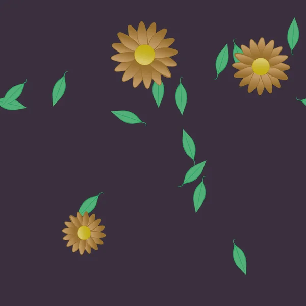 Vectorsjabloon Met Eenvoudige Kleurrijke Bloemen Groene Bladeren — Stockvector