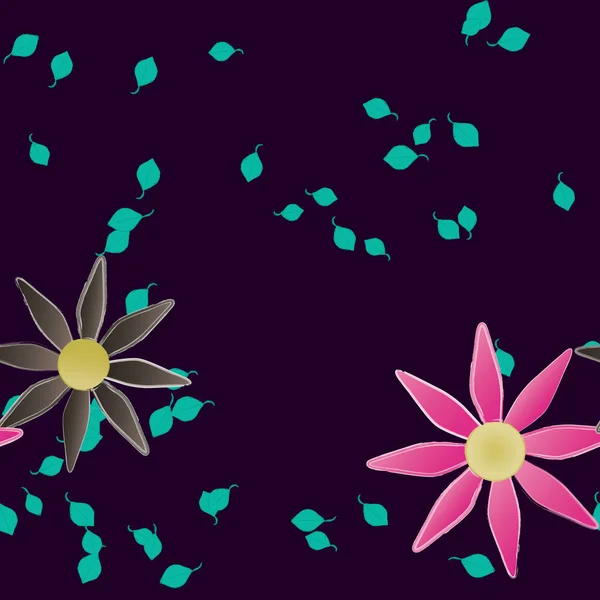 Flores Simples Con Hojas Verdes Composición Libre Ilustración Vectorial — Vector de stock