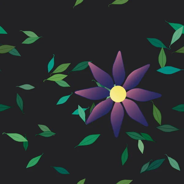 Flores Simples Con Hojas Verdes Composición Libre Ilustración Vectorial — Vector de stock