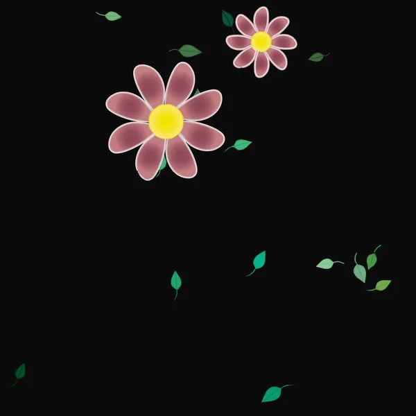 Composición Diseño Con Flores Simples Hojas Verdes Ilustración Vectorial — Vector de stock