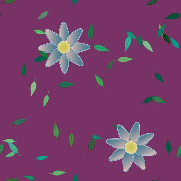 Fleurs Colorées Simples Feuilles Vertes Pour Papier Peint Illustration Vectorielle — Image vectorielle