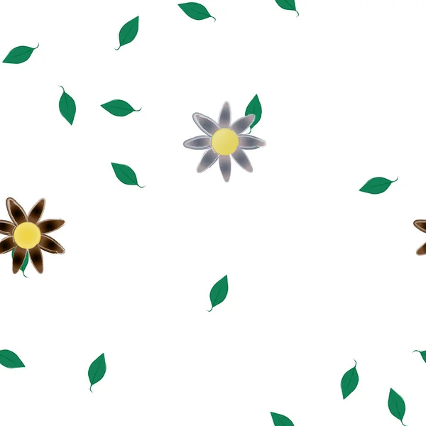 Modèle Vectoriel Avec Des Fleurs Colorées Simples Des Feuilles Vertes — Image vectorielle