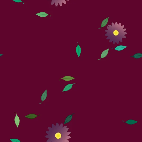 Flores Simples Con Hojas Verdes Composición Libre Ilustración Vectorial — Vector de stock