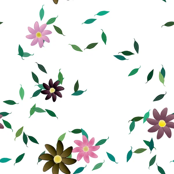 Fleurs Simples Avec Des Feuilles Vertes Composition Libre Illustration Vectorielle — Image vectorielle