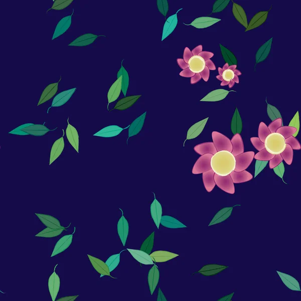 Composição Design Com Flores Simples Folhas Verdes Ilustração Vetorial — Vetor de Stock