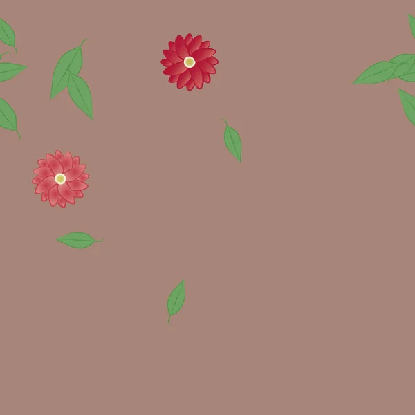 Fleurs Colorées Simples Feuilles Vertes Pour Papier Peint Illustration Vectorielle — Image vectorielle