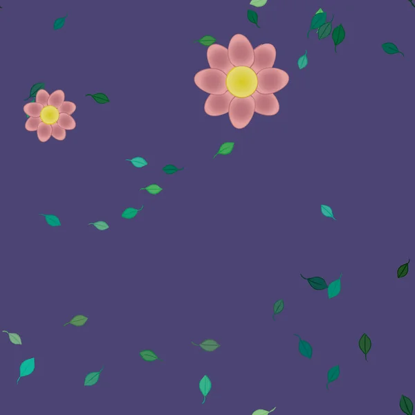 Modèle Vectoriel Avec Des Fleurs Colorées Simples Des Feuilles Vertes — Image vectorielle