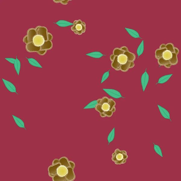 Fleurs Colorées Simples Feuilles Vertes Pour Papier Peint Illustration Vectorielle — Image vectorielle