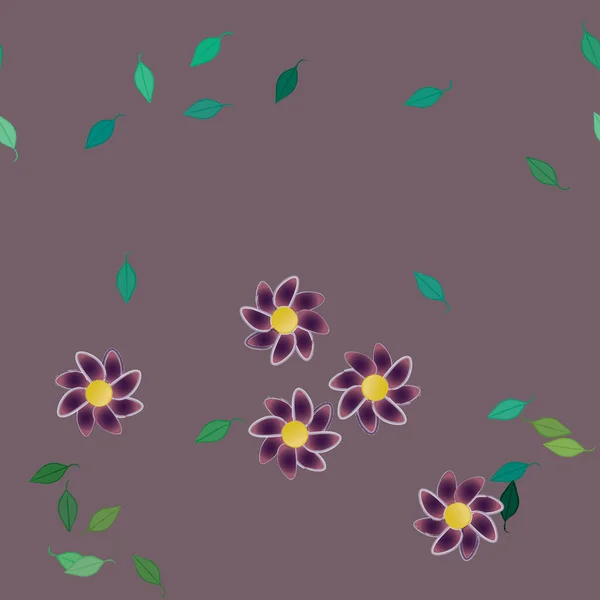 Flores Coloridas Simples Hojas Verdes Para Papel Pintado Ilustración Del — Archivo Imágenes Vectoriales