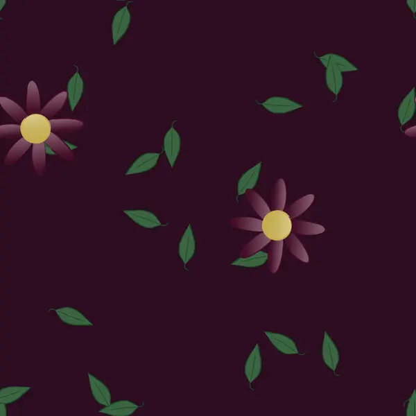 Fleurs Colorées Simples Feuilles Vertes Pour Papier Peint Illustration Vectorielle — Image vectorielle