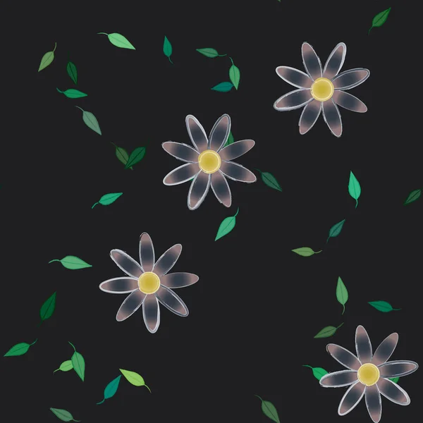 Flores Coloridas Simples Hojas Verdes Para Papel Pintado Ilustración Del — Vector de stock