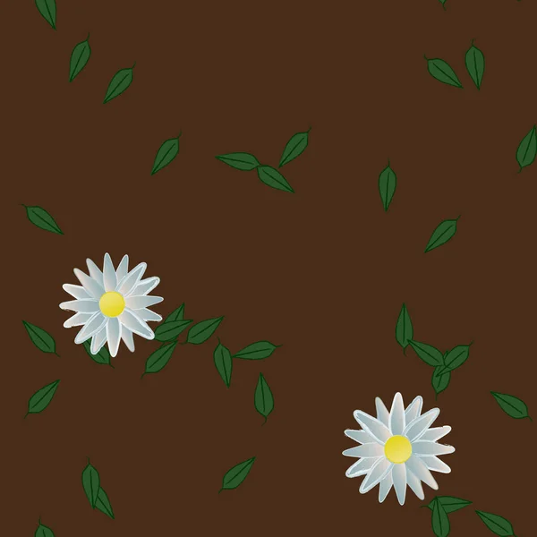 Enkla Blommor Med Gröna Blad Fri Sammansättning Vektor Illustration — Stock vektor