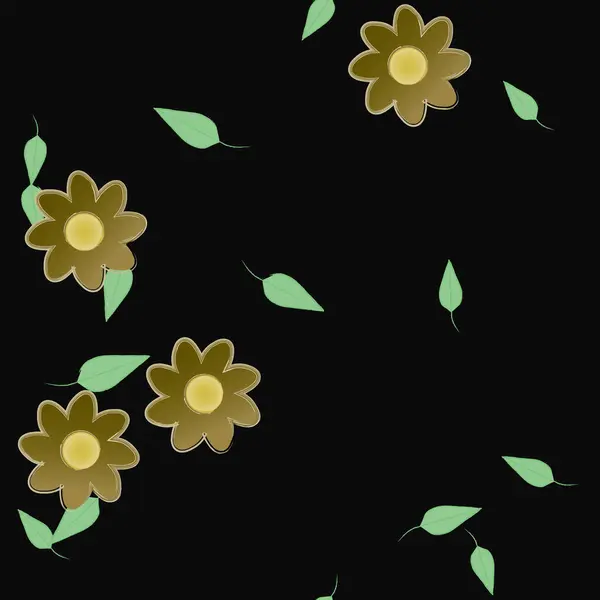 Plantilla Vector Con Flores Coloridas Simples Hojas Verdes — Archivo Imágenes Vectoriales