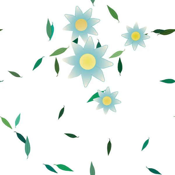 Composition Design Avec Fleurs Simples Feuilles Vertes Illustration Vectorielle — Image vectorielle