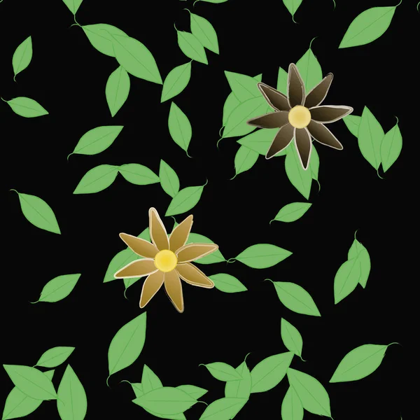 Fleurs Simples Avec Des Feuilles Vertes Composition Libre Illustration Vectorielle — Image vectorielle