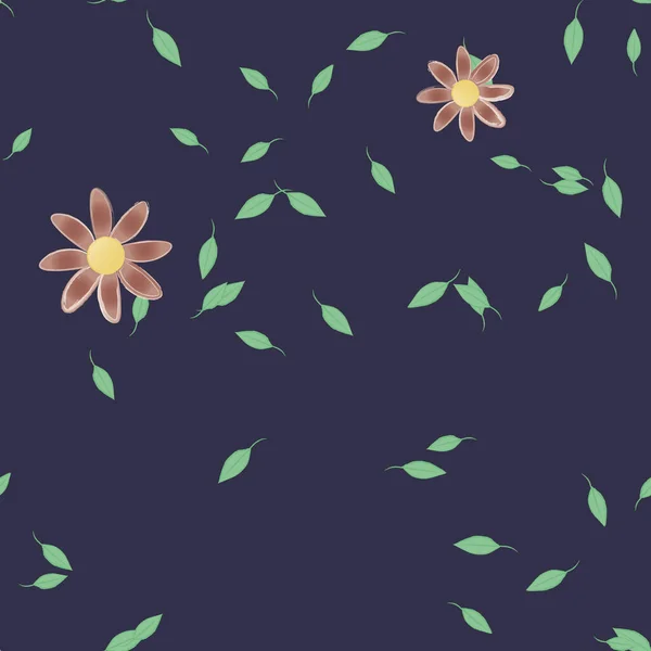 墙纸用的简单多彩的花和绿叶 矢量图解 — 图库矢量图片