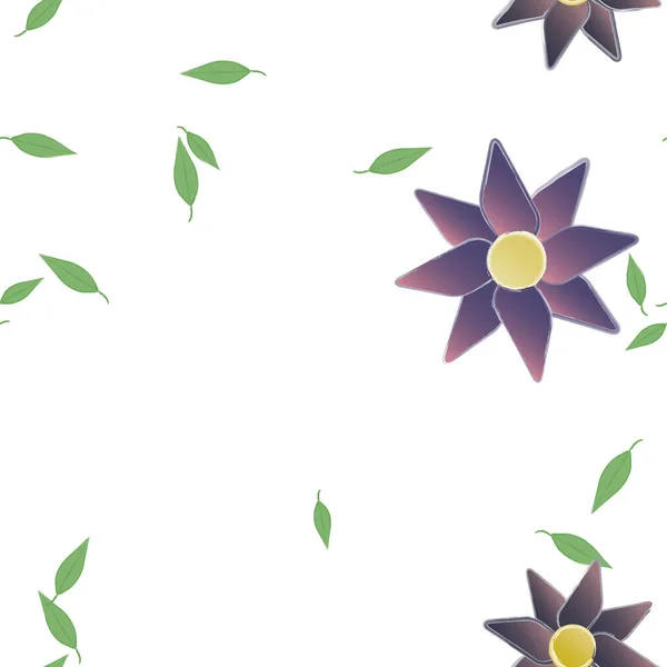 Flores Simples Con Hojas Verdes Composición Libre Ilustración Vectorial — Archivo Imágenes Vectoriales