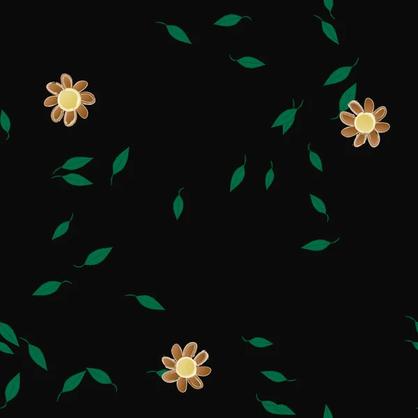 Composição Design Com Flores Simples Folhas Verdes Ilustração Vetorial —  Vetores de Stock