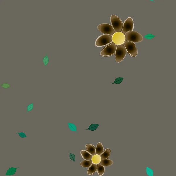 Proste Kolorowe Kwiaty Zielone Liście Tapety Wektor Ilustracji — Wektor stockowy
