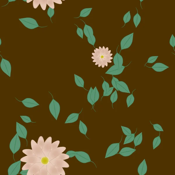 Flores Coloridas Simples Hojas Verdes Para Papel Pintado Ilustración Del — Vector de stock