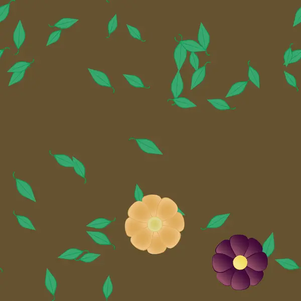 Flores Simples Con Hojas Verdes Composición Libre Ilustración Vectorial — Archivo Imágenes Vectoriales