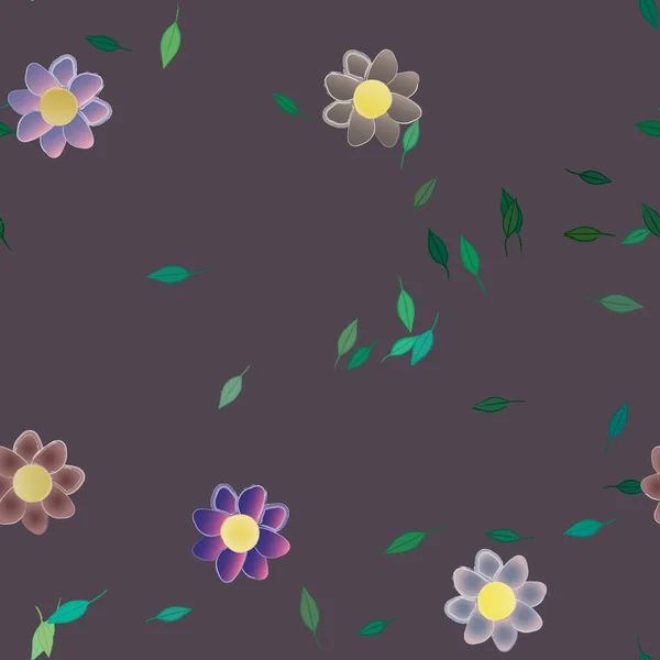 Flores Coloridas Simples Hojas Verdes Para Papel Pintado Ilustración Del — Vector de stock