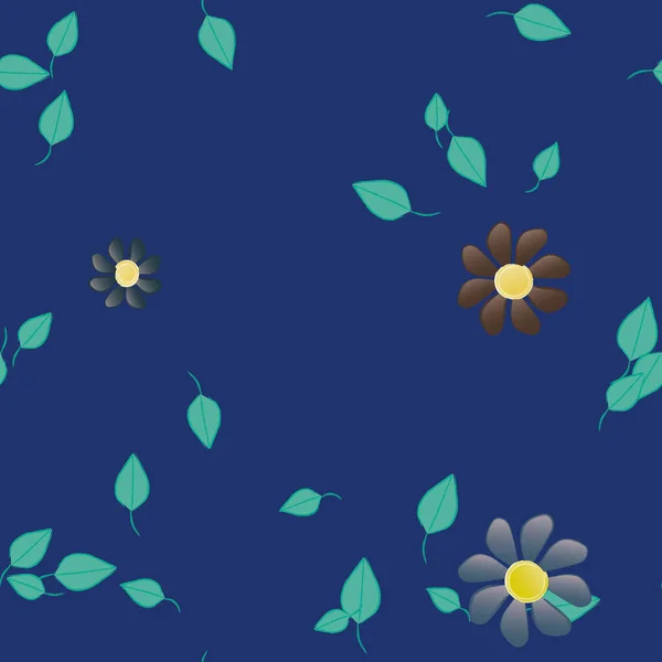 Design Sammansättning Med Enkla Blommor Och Gröna Blad Vektor Illustration — Stock vektor