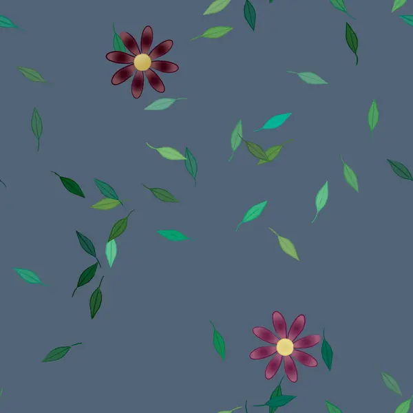 Fleurs Colorées Simples Feuilles Vertes Pour Papier Peint Illustration Vectorielle — Image vectorielle