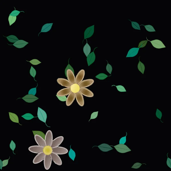 Duvar Kağıdı Vektör Illüstrasyonu Için Basit Renkli Çiçekler Yeşil Yapraklar — Stok Vektör