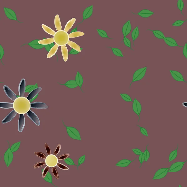 Enkla Blommor Med Gröna Blad Fri Sammansättning Vektor Illustration — Stock vektor