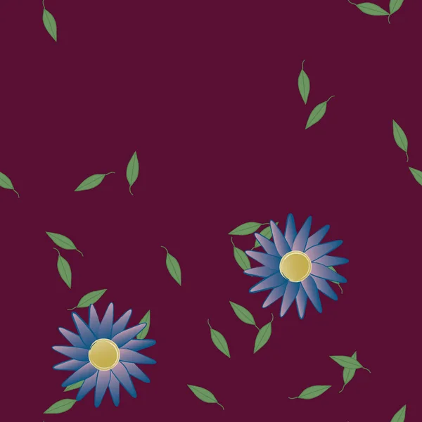 Flores Coloridas Simples Hojas Verdes Para Papel Pintado Ilustración Del — Vector de stock