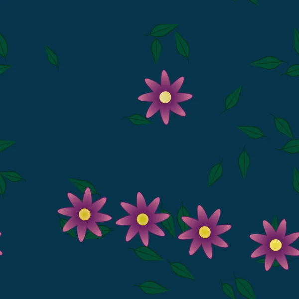 Fleurs Colorées Simples Feuilles Vertes Pour Papier Peint Illustration Vectorielle — Image vectorielle