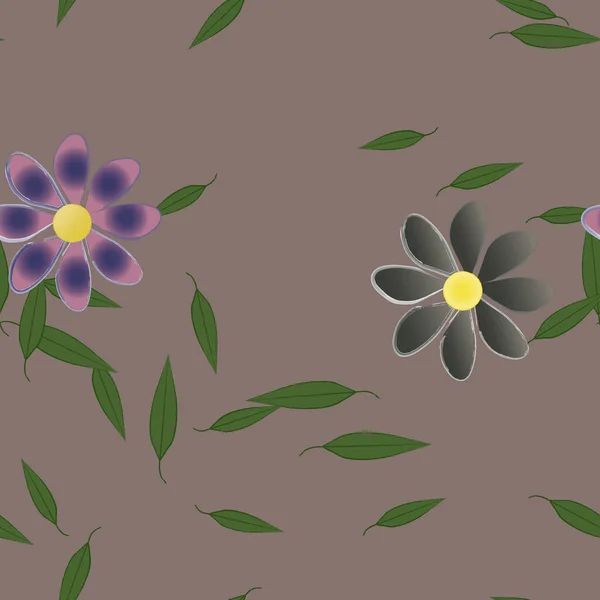 Enkle Farverige Blomster Grønne Blade Til Tapet Vektor Illustration – Stock-vektor