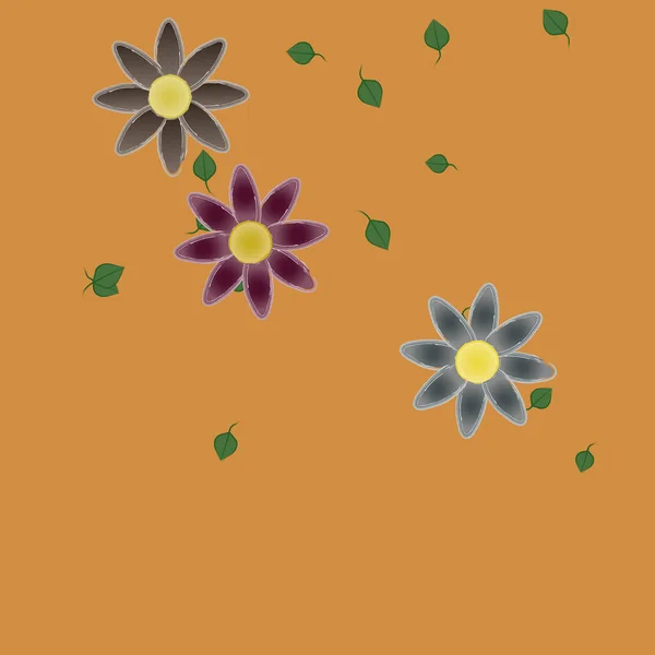 Fleurs Colorées Simples Feuilles Vertes Pour Papier Peint Illustration Vectorielle — Image vectorielle