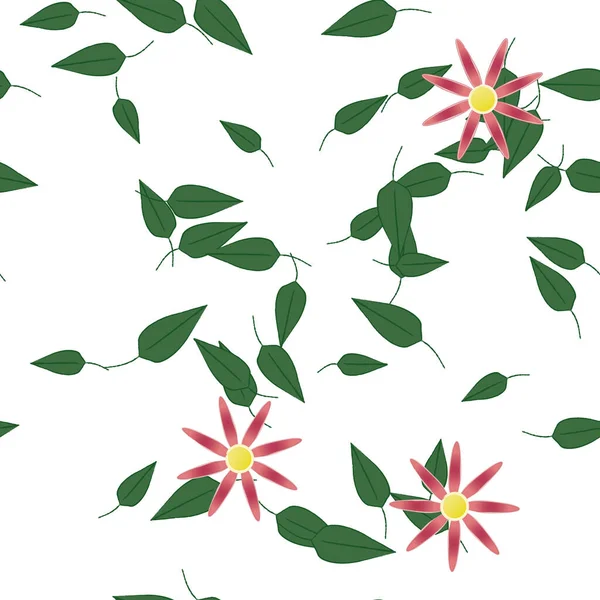 Fleurs Colorées Simples Feuilles Vertes Pour Papier Peint Illustration Vectorielle — Image vectorielle