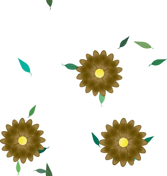 Fleurs Colorées Simples Feuilles Vertes Pour Papier Peint Illustration Vectorielle — Image vectorielle