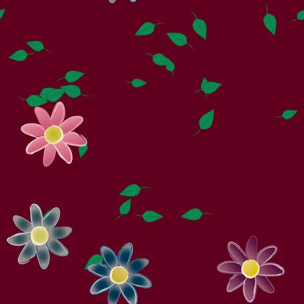 Modèle Vectoriel Avec Des Fleurs Colorées Simples Des Feuilles Vertes — Image vectorielle