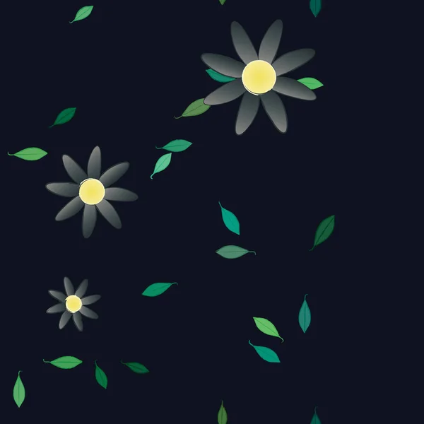 Composição Design Com Flores Simples Folhas Verdes Ilustração Vetorial — Vetor de Stock