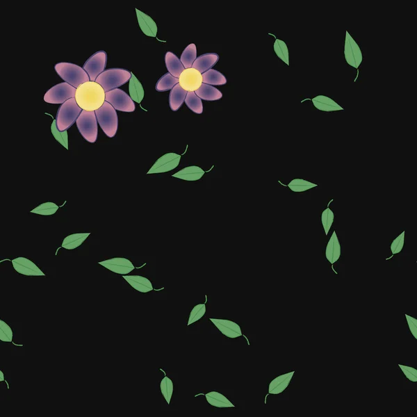Enkla Färgglada Blommor Och Gröna Blad För Tapeter Vektor Illustration — Stock vektor