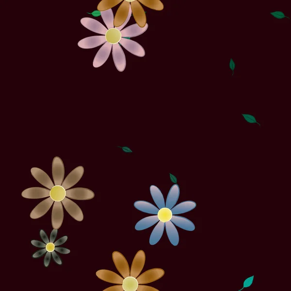 Flores Simples Con Hojas Verdes Composición Libre Ilustración Vectorial — Vector de stock