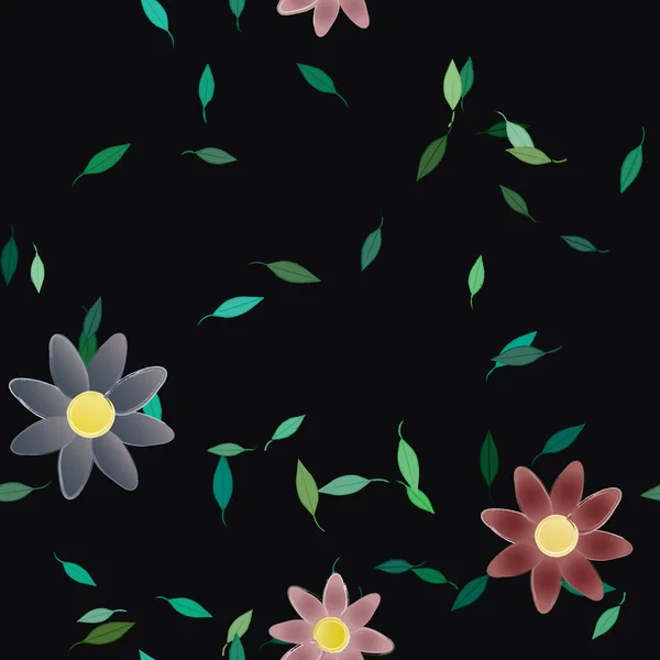 Fleurs Simples Avec Des Feuilles Vertes Composition Libre Illustration Vectorielle — Image vectorielle