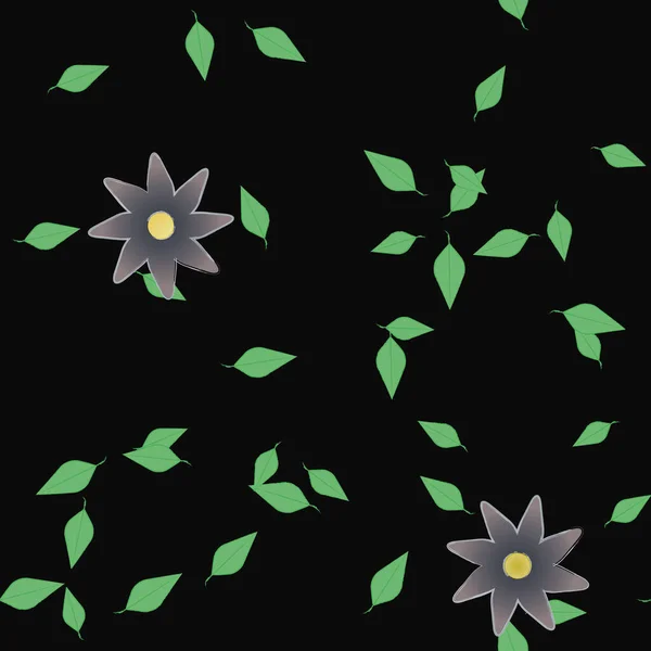 Eenvoudige Kleurrijke Bloemen Groene Bladeren Voor Behang Vector Illustratie — Stockvector