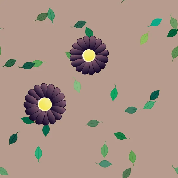 Flores Coloridas Simples Hojas Verdes Para Papel Pintado Ilustración Del — Vector de stock