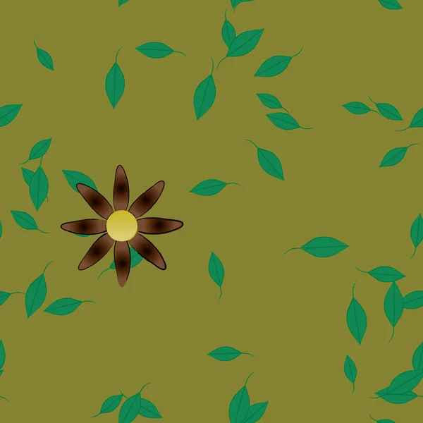 Fleurs Simples Avec Des Feuilles Vertes Composition Libre Illustration Vectorielle — Image vectorielle