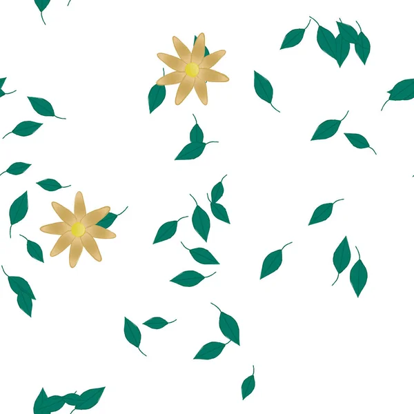 Bunga Berwarna Warni Sederhana Dan Daun Hijau Untuk Wallpaper Vektor - Stok Vektor