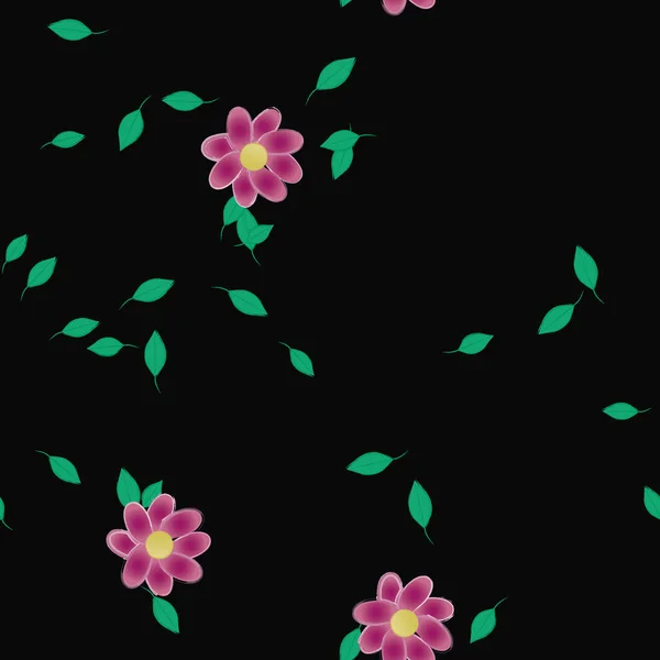 Flores Simples Con Hojas Verdes Composición Libre Ilustración Vectorial — Vector de stock