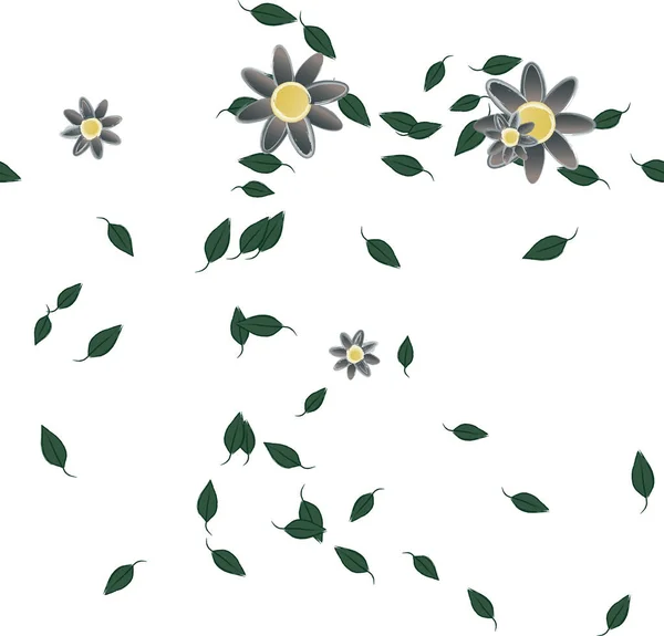 Flores Simples Con Hojas Verdes Composición Libre Ilustración Vectorial — Archivo Imágenes Vectoriales